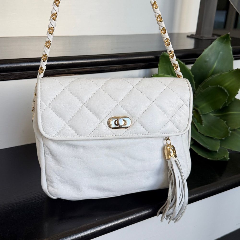 Jacqueline Ferrar Genuine Leather Quilted Shoulder Bag purse designer neutral